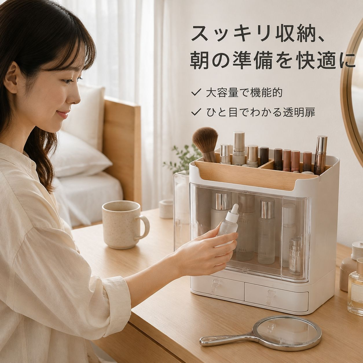 家庭用ウッドデスク化粧品収納ケース 防塵雑貨リップ整理ラック