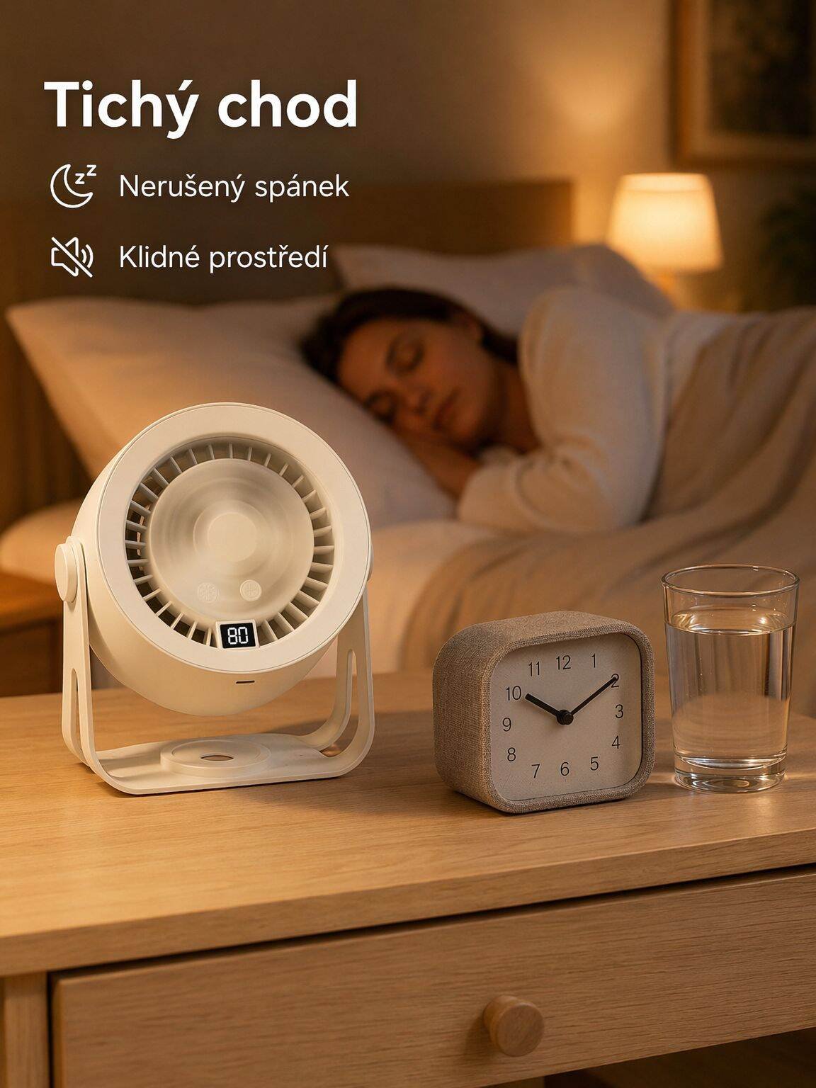 Stolní chytrý ventilátor a noční světlo 2 v 1, USB nabíjení pro domácnost