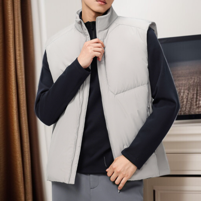 メンズスタンドカラーダウンベスト、厚手のダウンベスト、防風、防水、保温、帯電防止加工、高品質のホワイトダックダウン使用、軽量。