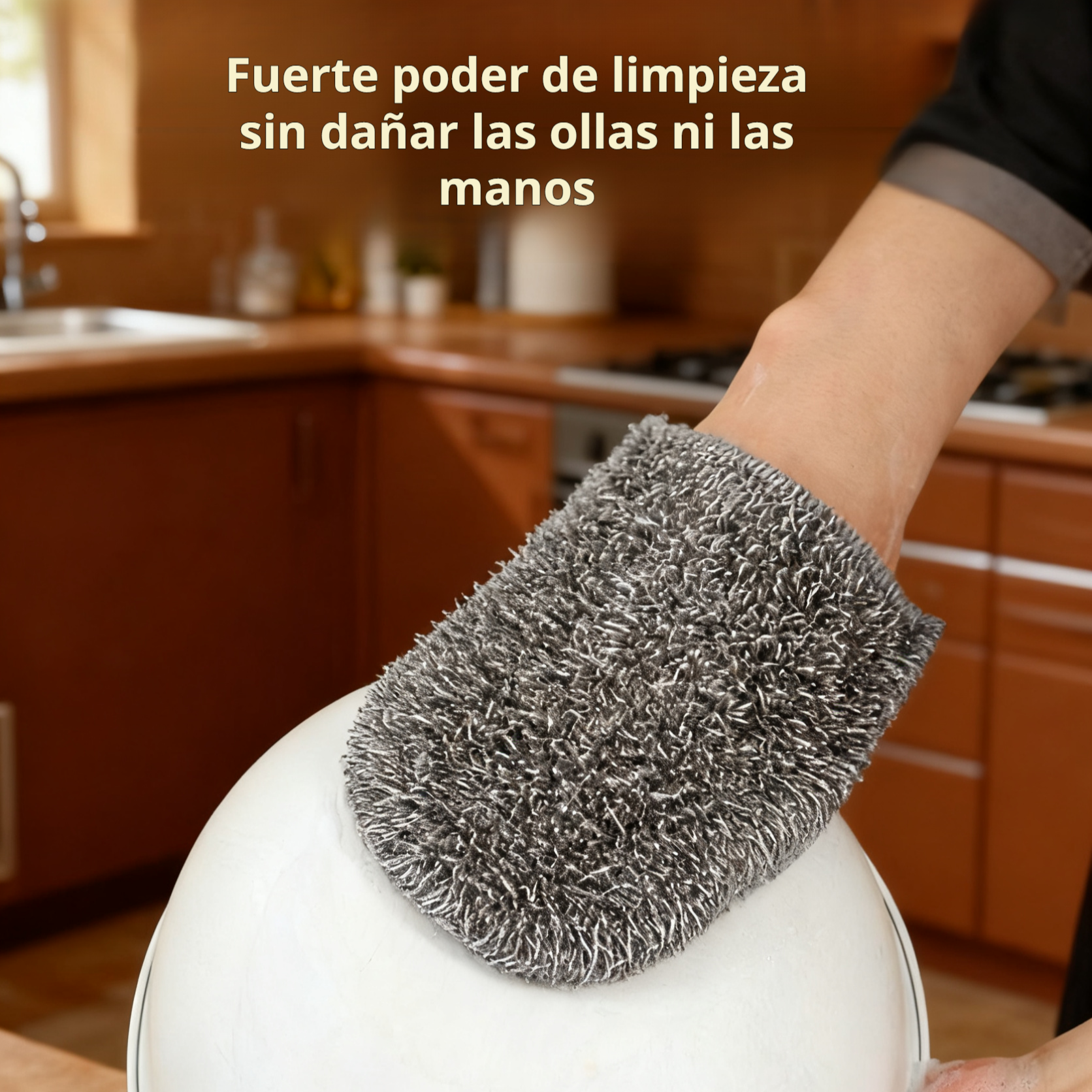 Guante de limpieza de doble cara con hilo plateado, no absorbe aceite