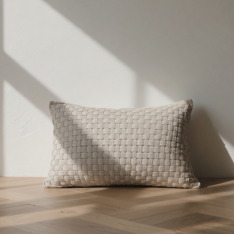 천연 라탄 소재로 제작된 베개 근접 사진