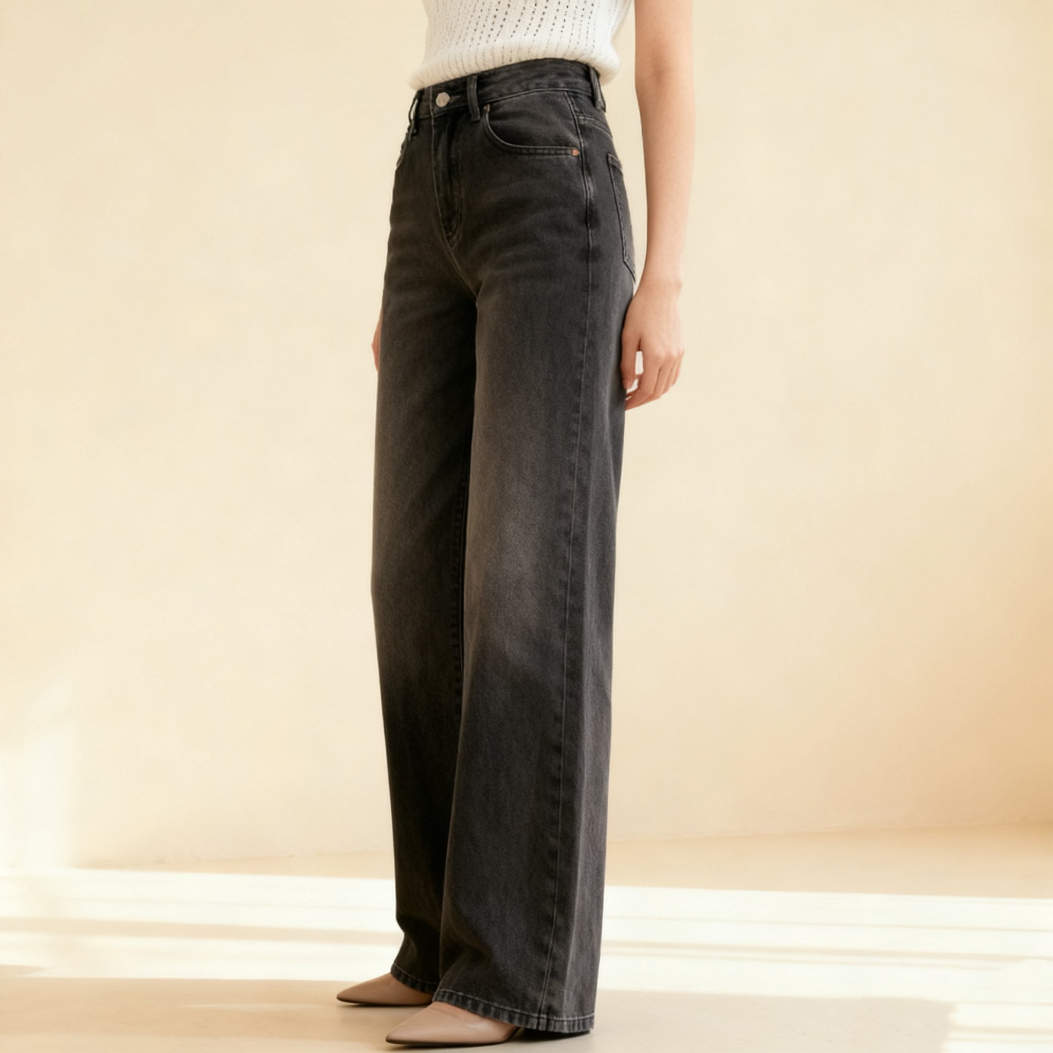 여성 클래식 블랙 루즈핏 하이웨이스트 청바지