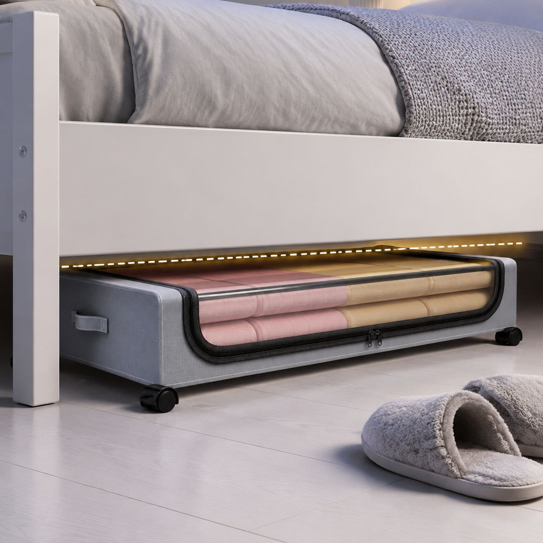 Unterbett-Faltbox mit Rollen und Deckel