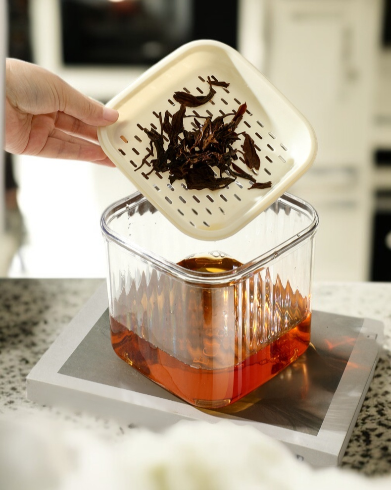 Tea table organizer with drain bucket