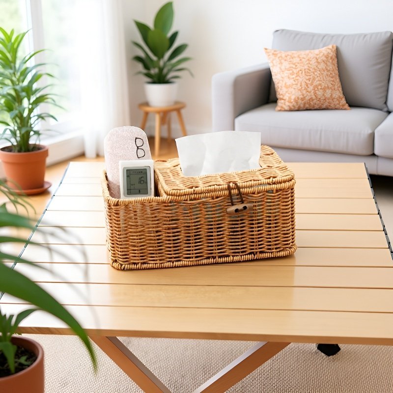 مناديل مكتبية ناعمة داخل علبة خيزران