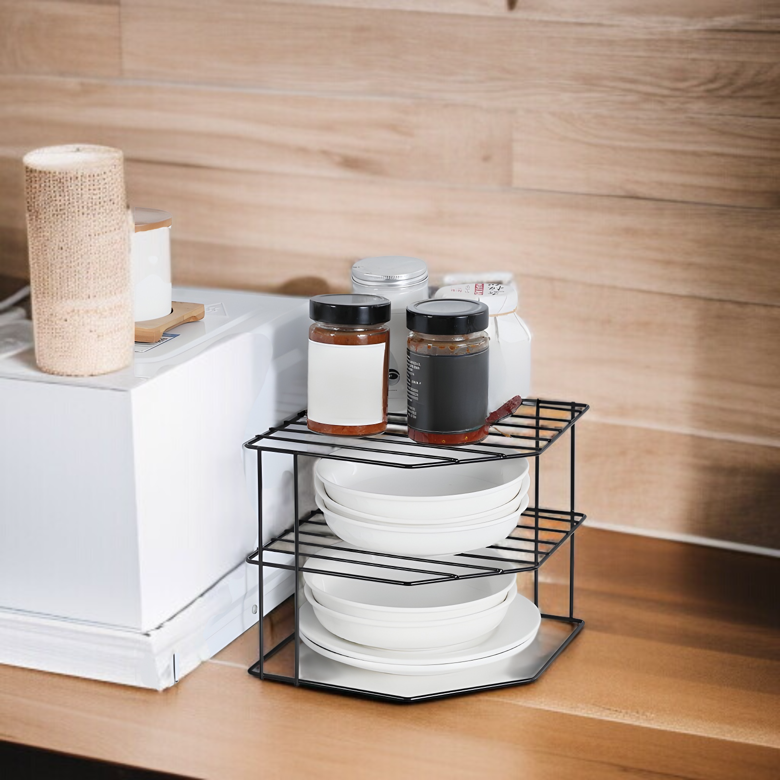 扇形コーナーラック家庭用多機能収納ラック鉄製デスクトップラック厚みのある安定した収納ラック