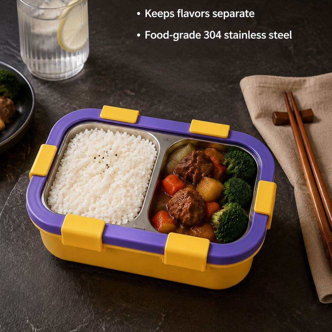 Portable Stainless Steel Insulated Lunch Box with Compartments, Ideal for Meal Prep