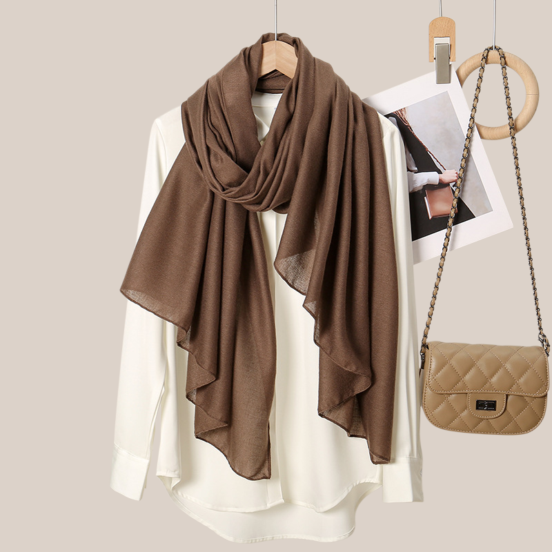  Bufanda de lino para mujer, color sólido