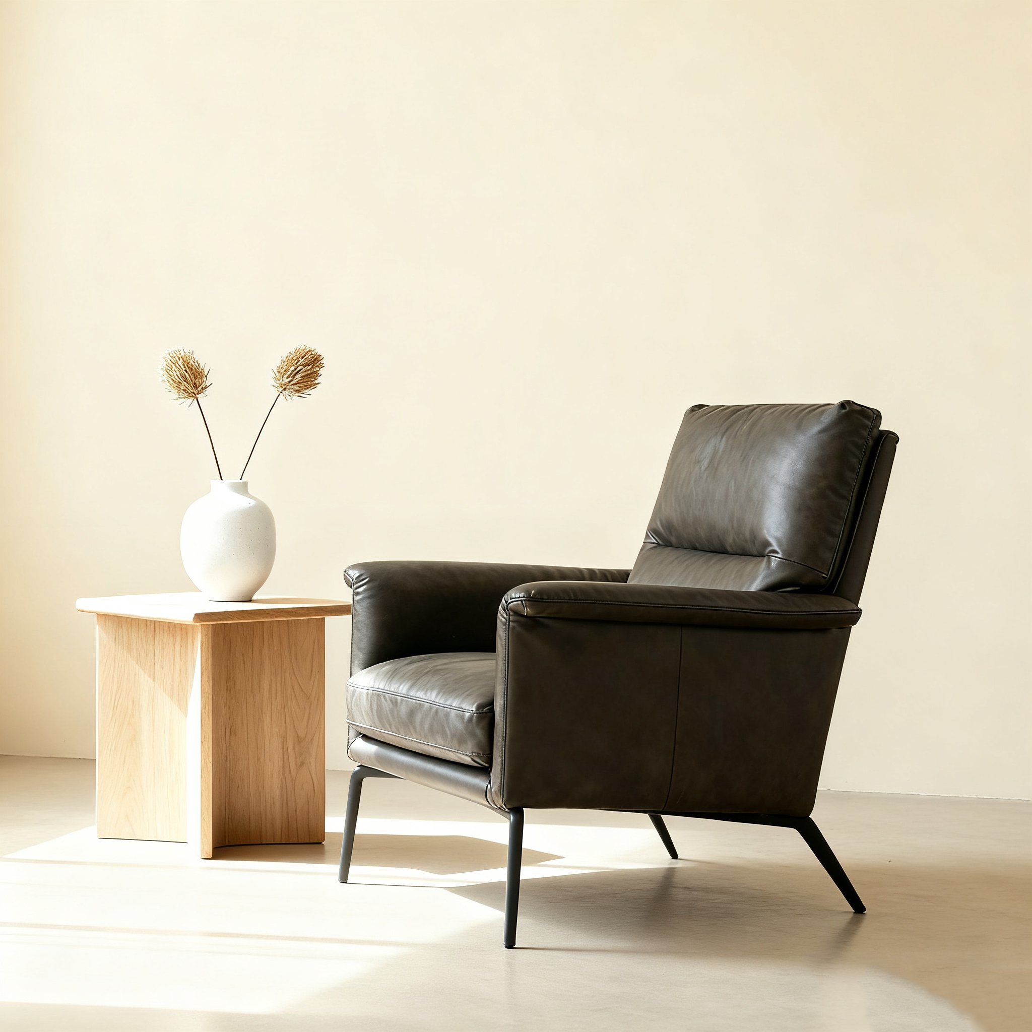 โซฟาหนังสีดำเดี่ยว