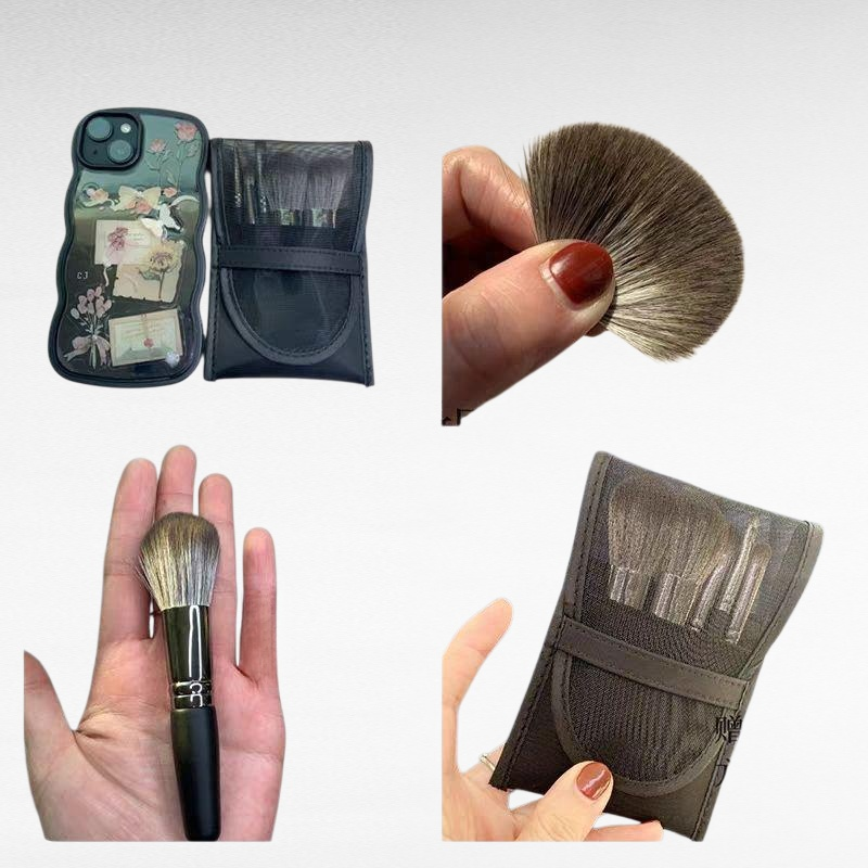 여행용 미니 5개 브러쉬 세트, 파우치 포함, 아이브로우・코쉐딩・블렌딩 듀얼 아이섀도우 브러쉬