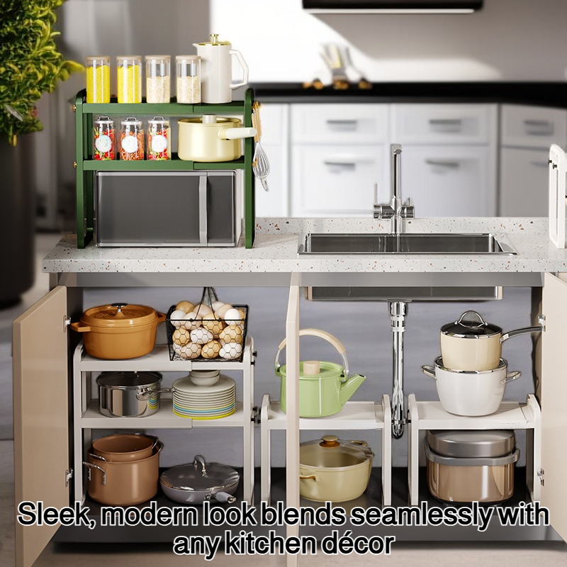 Adjustable kitchen storage rack for spices and utensils