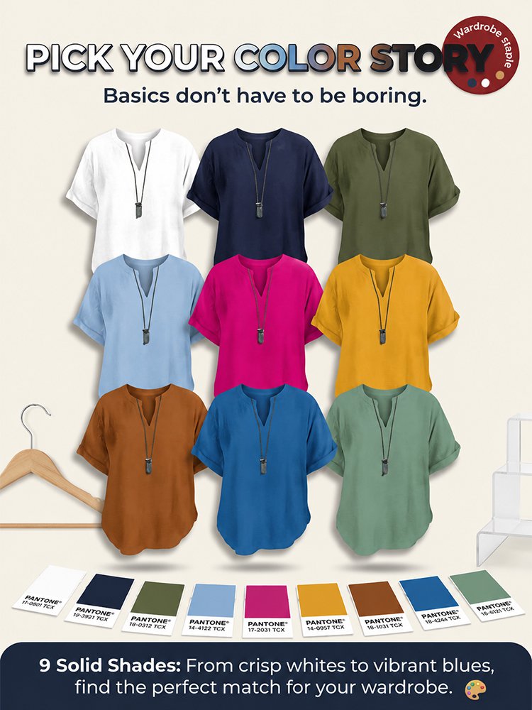 Hot-Weather Approved 100% Pure Cotton V-Neck Top - 80% OFF Flash Sale + 30-Day Risk-Free Full Refund