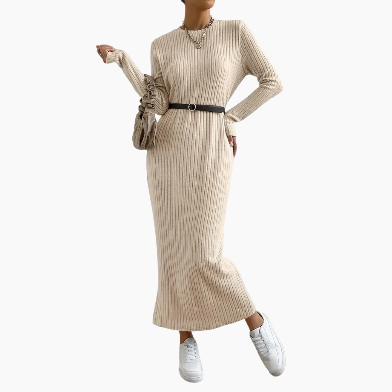 겨울 도톰 기모 레깅스 니트 원피스 슬릿 긴팔 라운드 이너 미디 일자 스커트