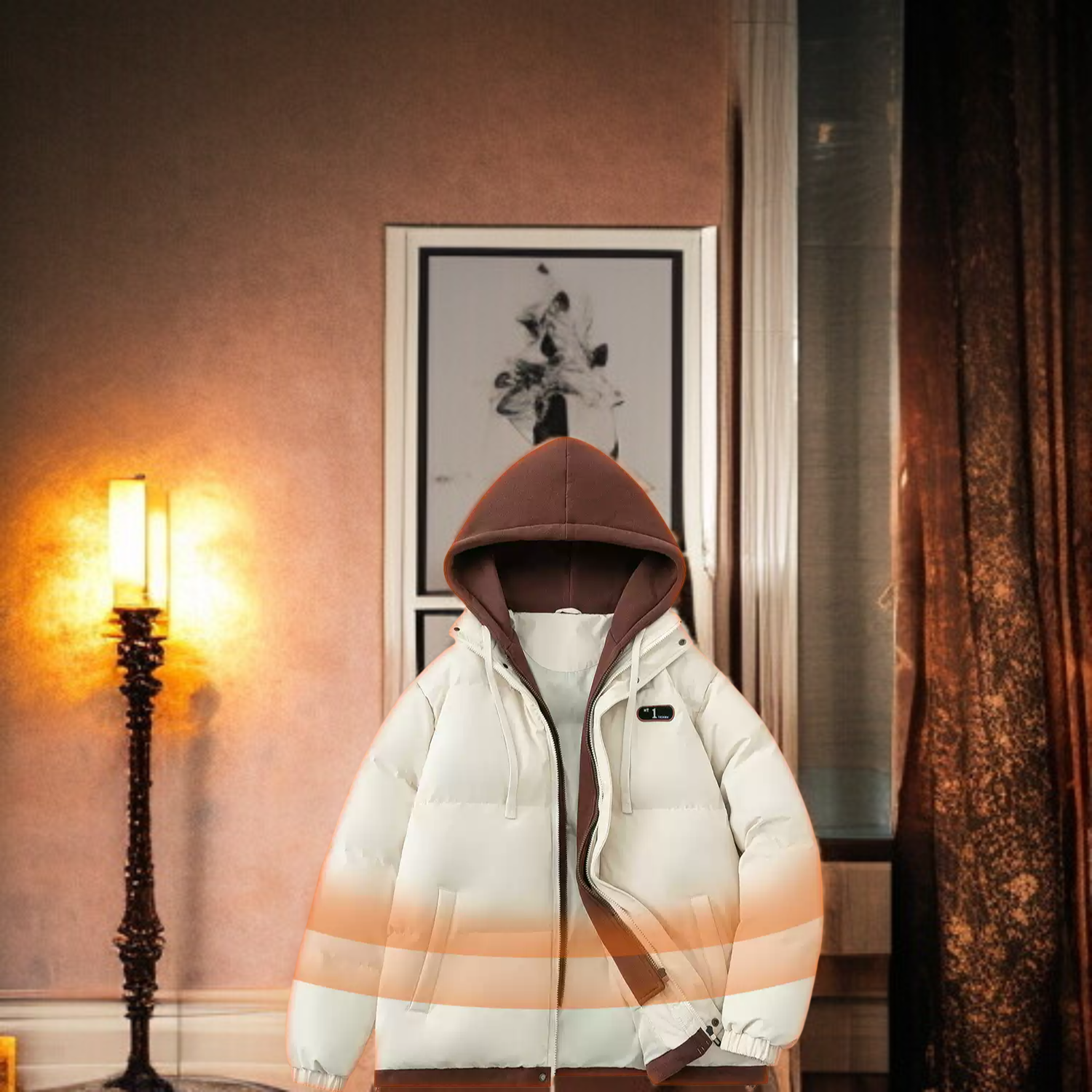 カップル用厚手パディングコート ルーズフィット パン型コート フェイクツーピース パンパディング