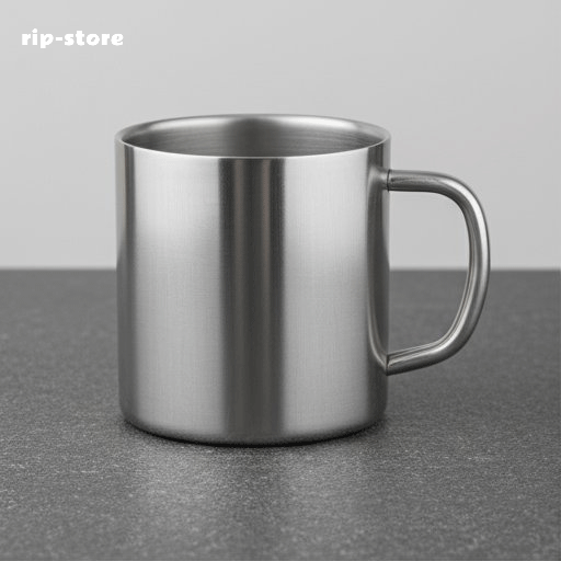 Set of three stainless steel office cups on white background