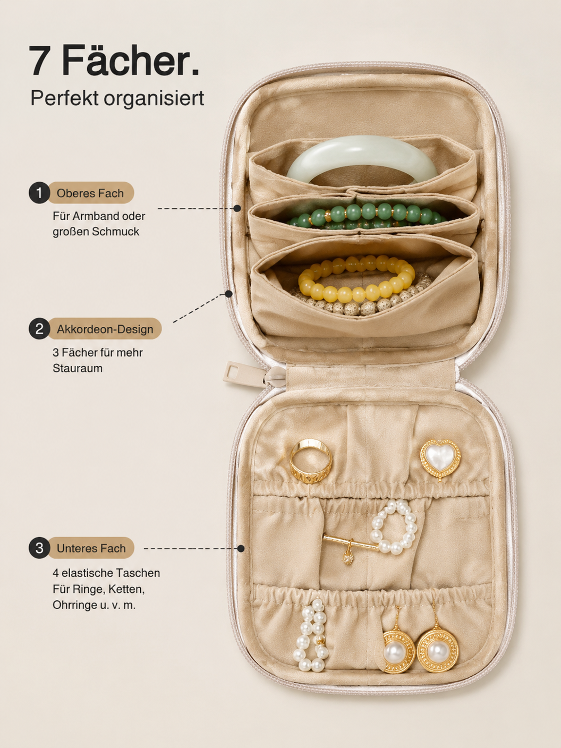 Stoßfeste zweischichtige Schmucktasche aus weichem Leder