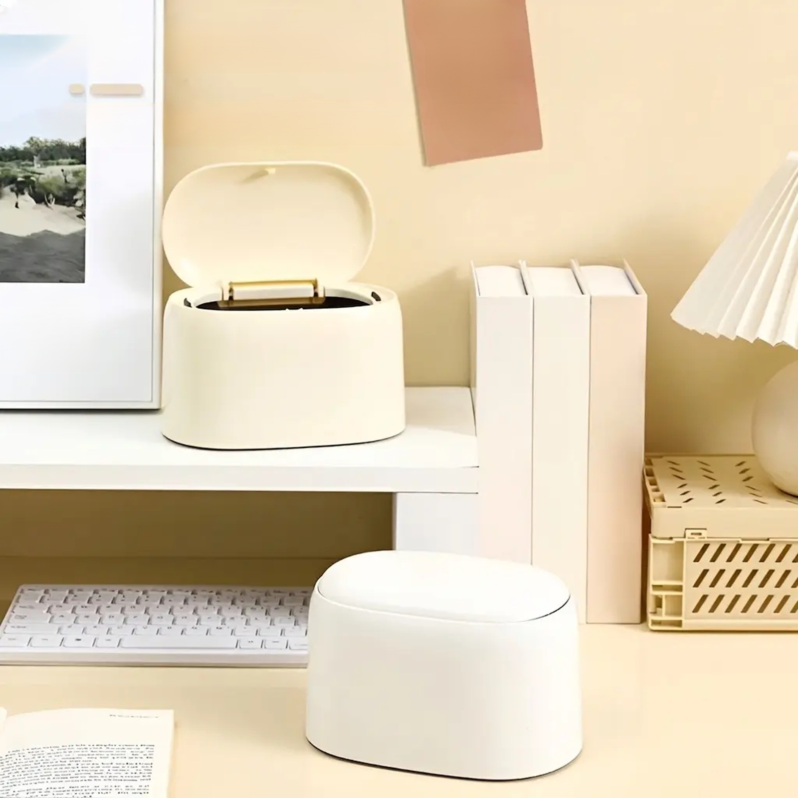Press to open the countertop storage box.