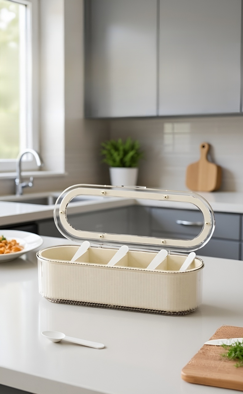 مطبخ مع ملعقة وحاوية توابل أنيقة