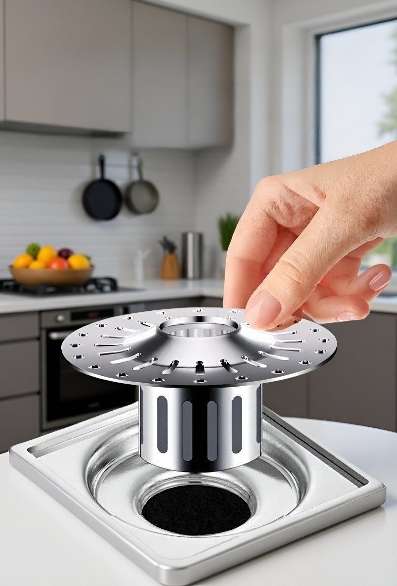 배수구에 설치된 롱 타입 커버 모습