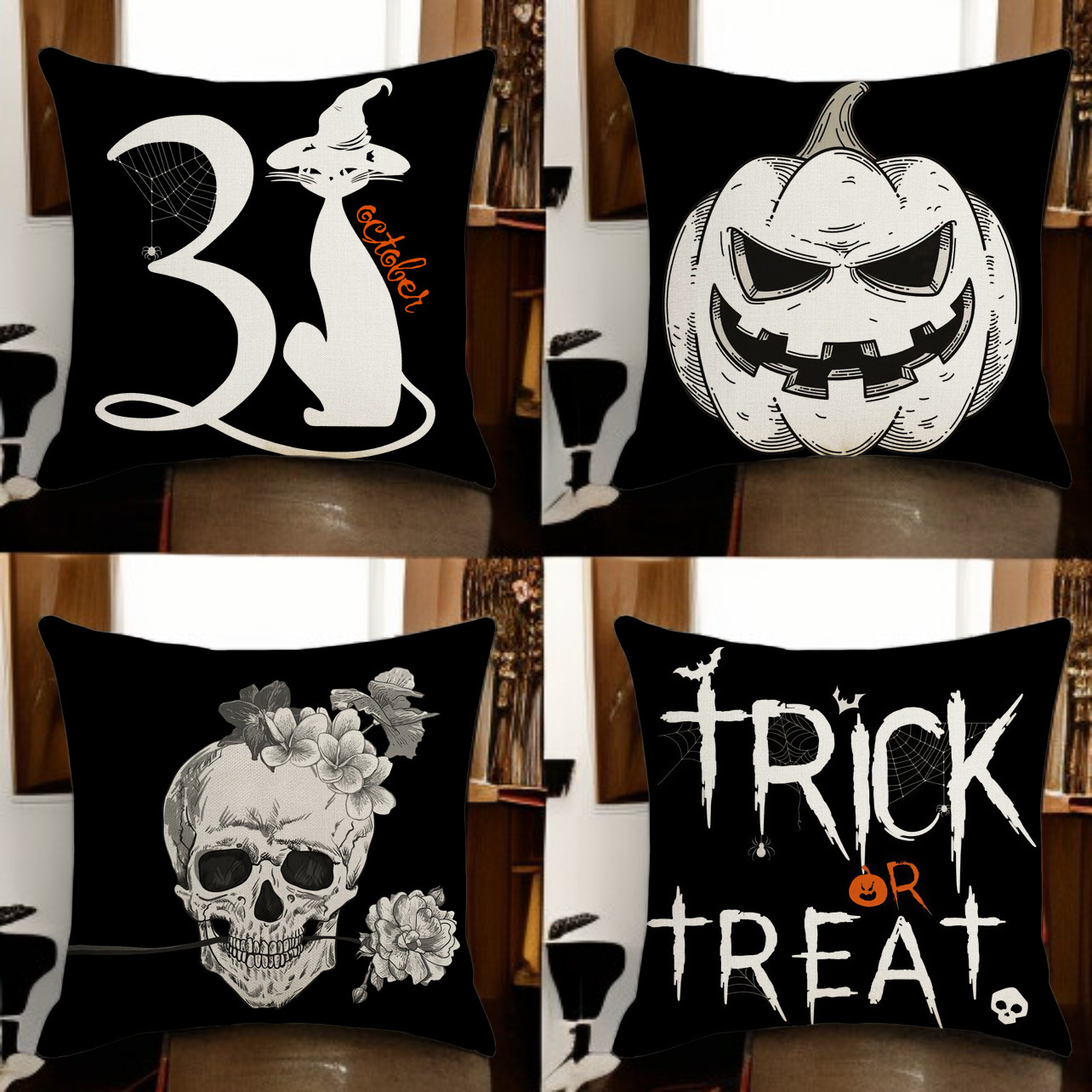 다양한 디자인의 할로윈 쿠션 커버
