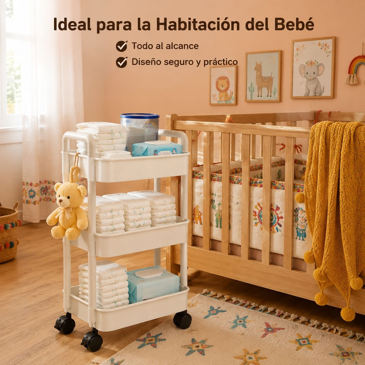 Estante organizador móvil para el hogar, ideal para artículos de bebé