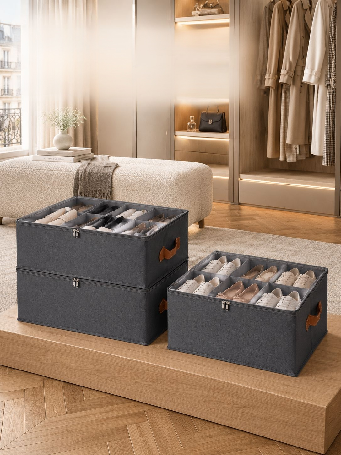 Schoenen organizer met deksel voor slaapkamer en garderobe