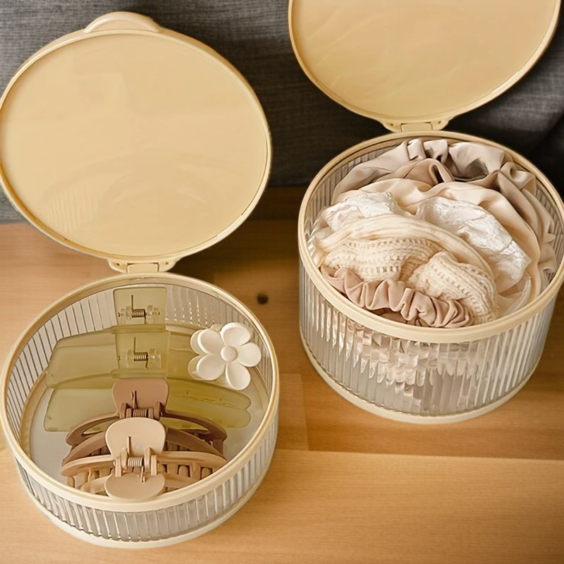 Circular hair accessory storage box with lid
