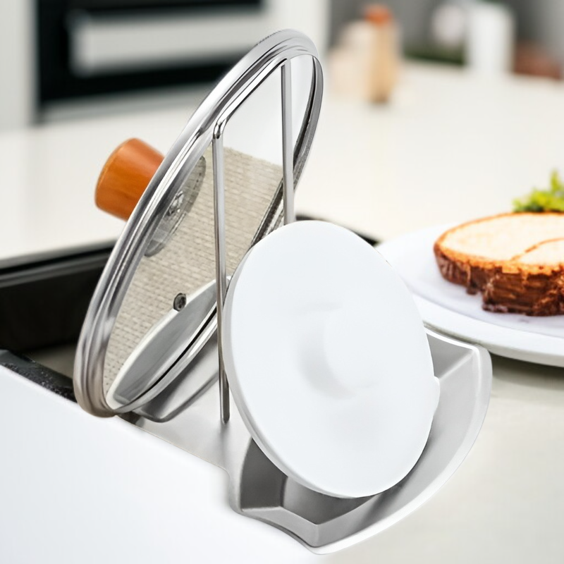 廚房免打孔不銹鋼鍋蓋勺架收納置物架帶沥水盤