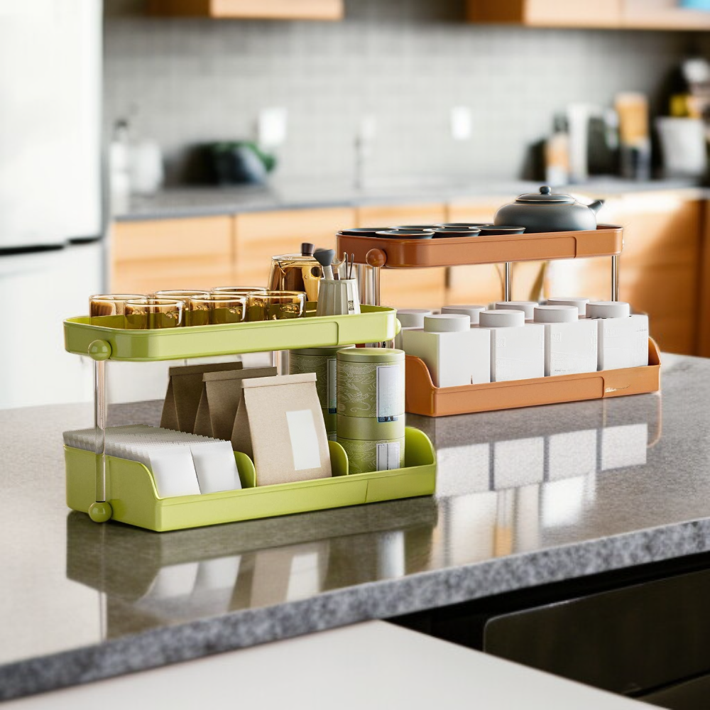 二層式デスクトップ収納ラック