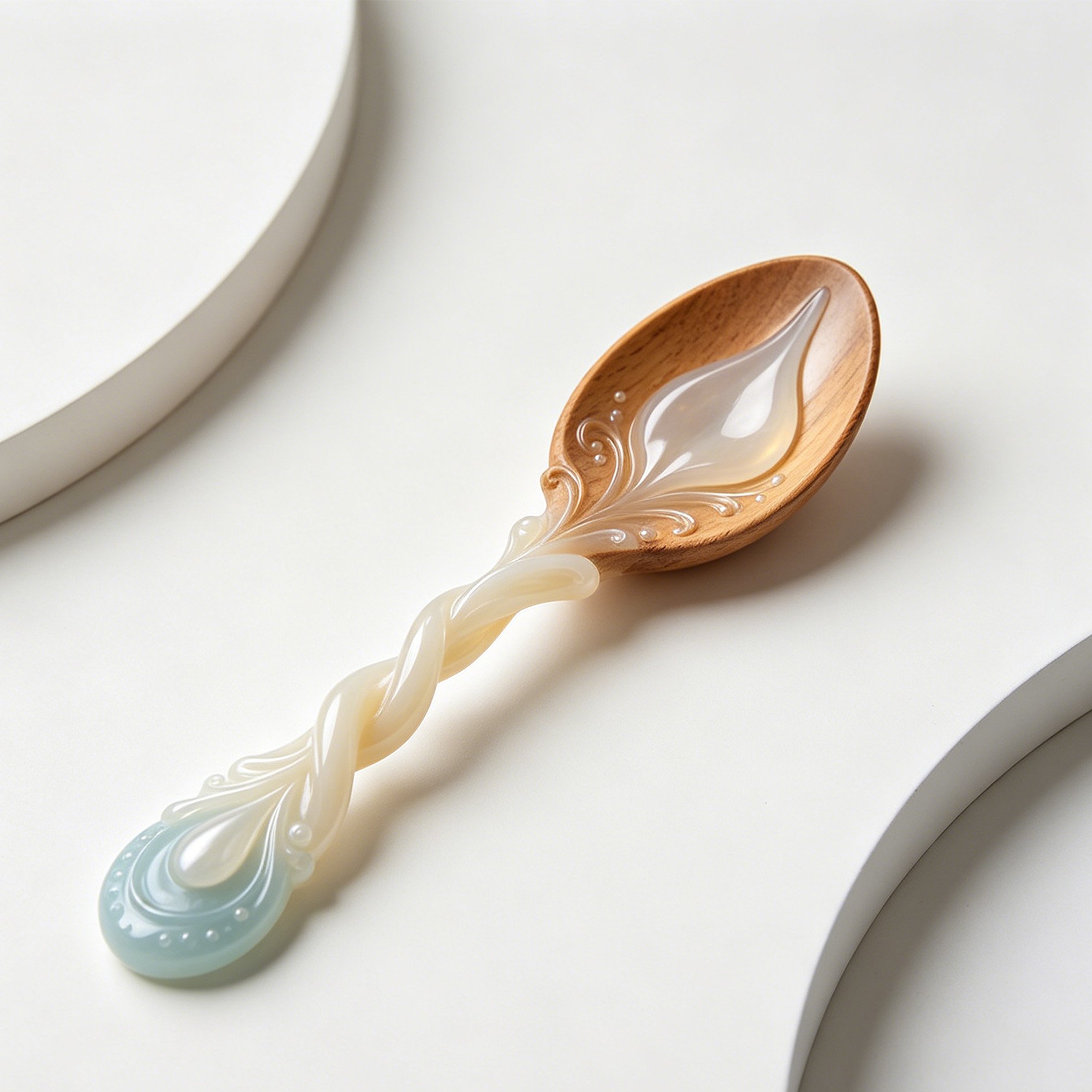 美しい翡翠素材のレリーフスプーン