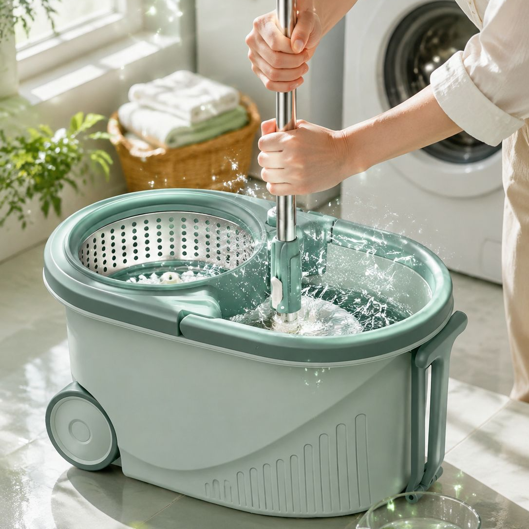 Handfree rotary mop dry and wet household mop bucket wheel efficient mopping tools
