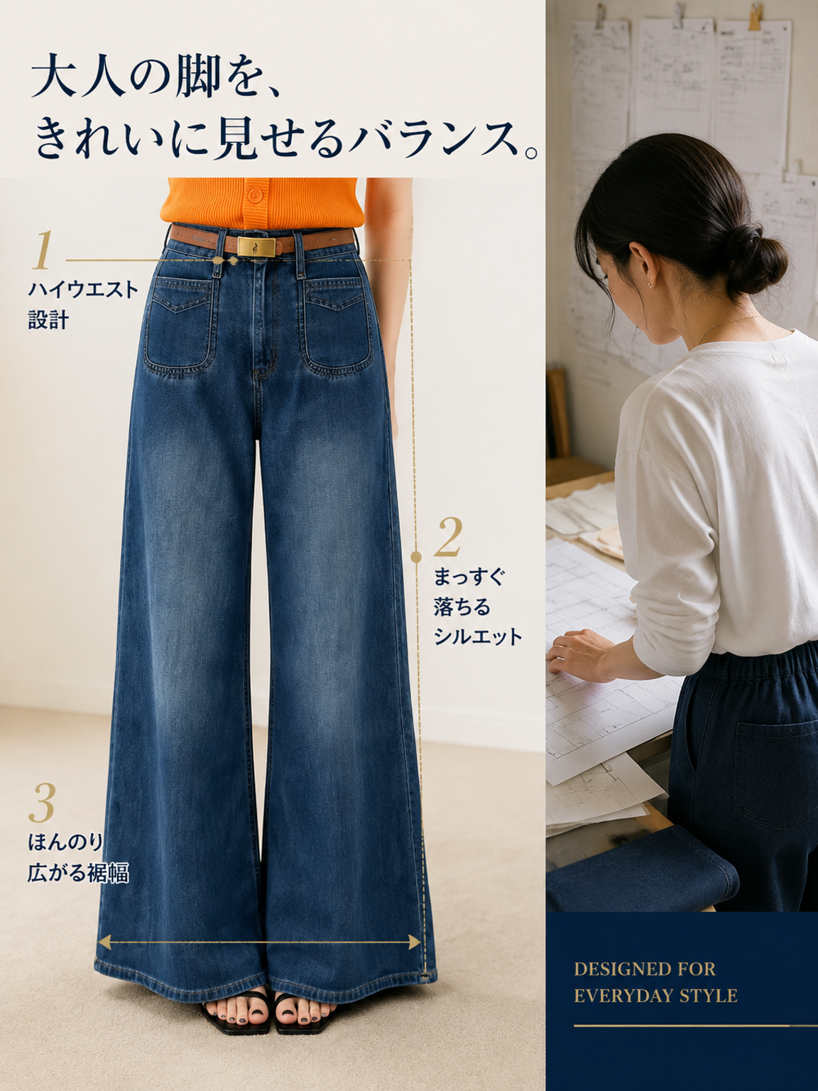 【2026秋新作】Monolly 脚長ハイウエストデニムパンツ | 穿くだけで+10cmのスタイルアップを叶える