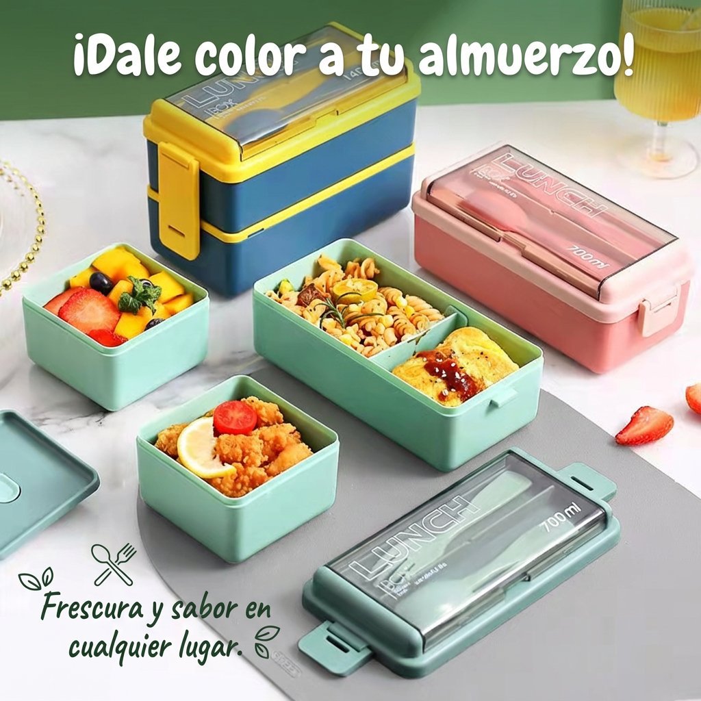 Caja de almuerzo portátil de doble capa, microondas, separada y de gran capacidad