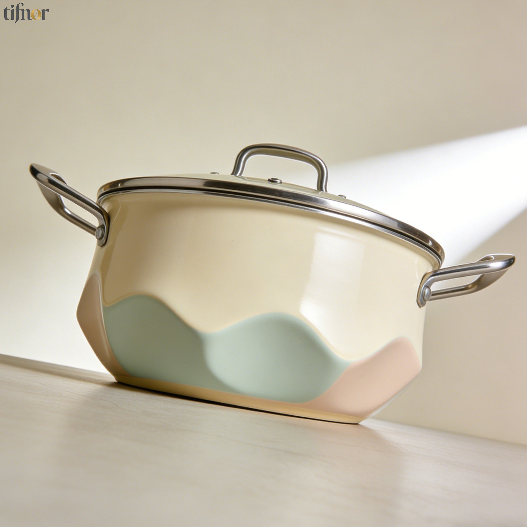 取っ手付きステンレス鍋のアップ画像