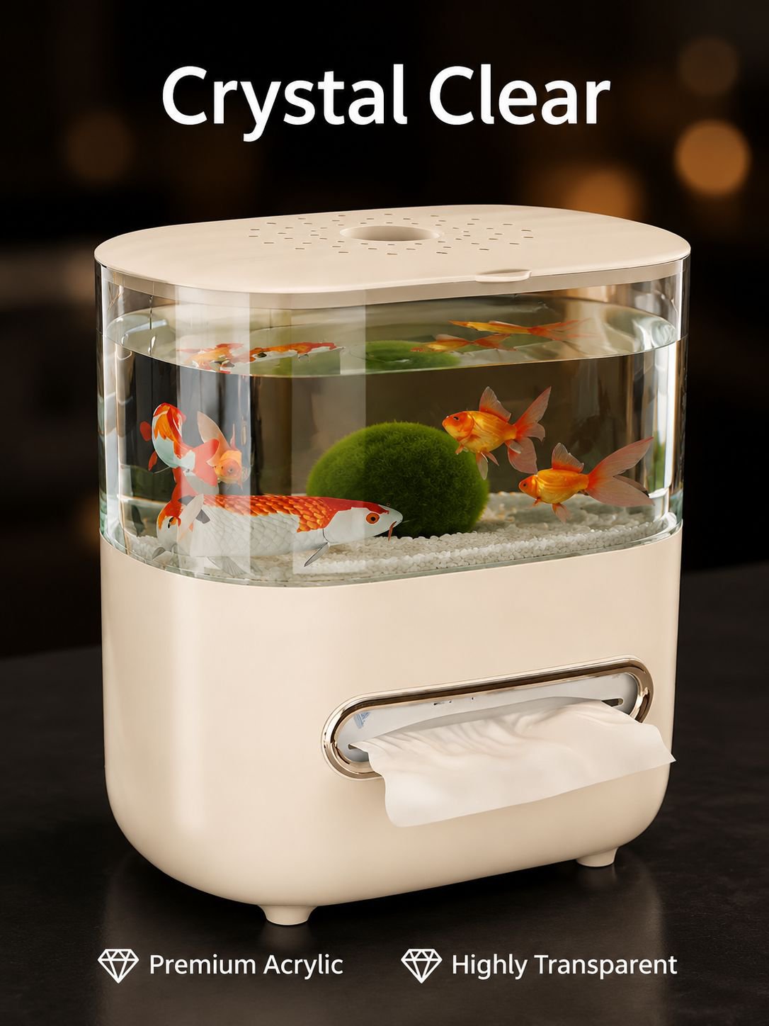 Transparent Fish Tank Tissue Box Ornament for Raising Fish