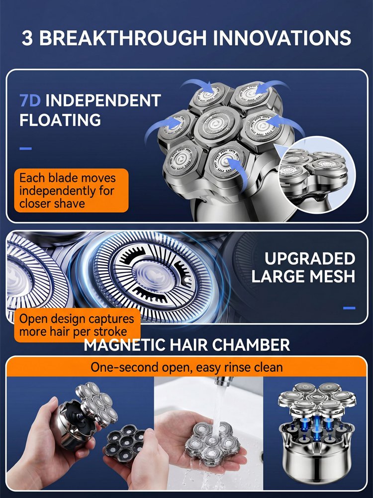 Seven-blade magnetic water-washable shaver