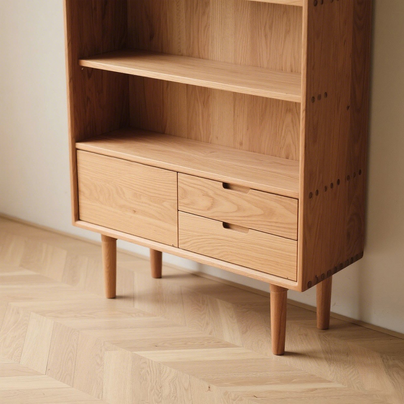 収納力抜群の天然木製本棚