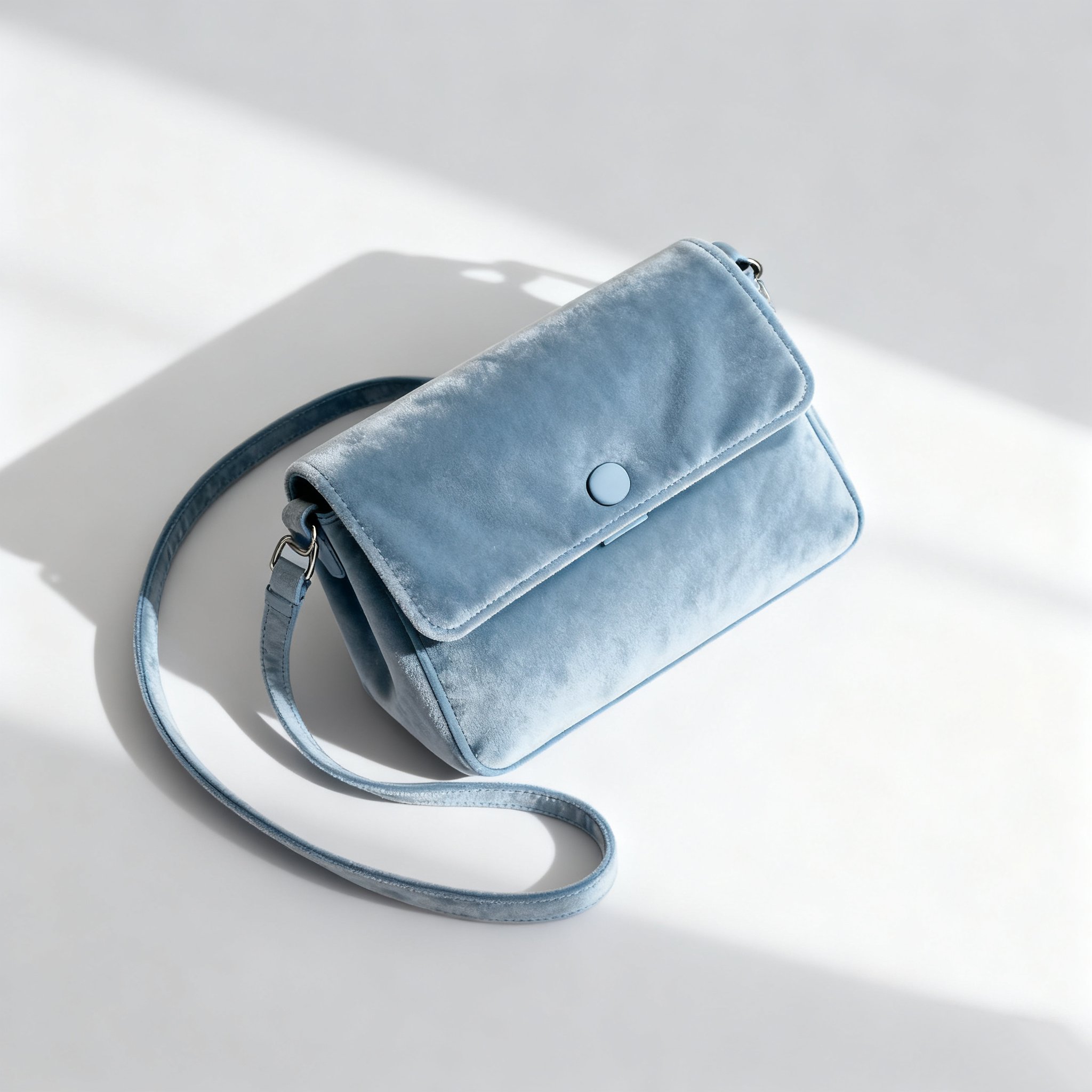 กระเป๋าสะพายข้างผู้หญิงผ้ากำมะหยี่สีน้ำเงิน