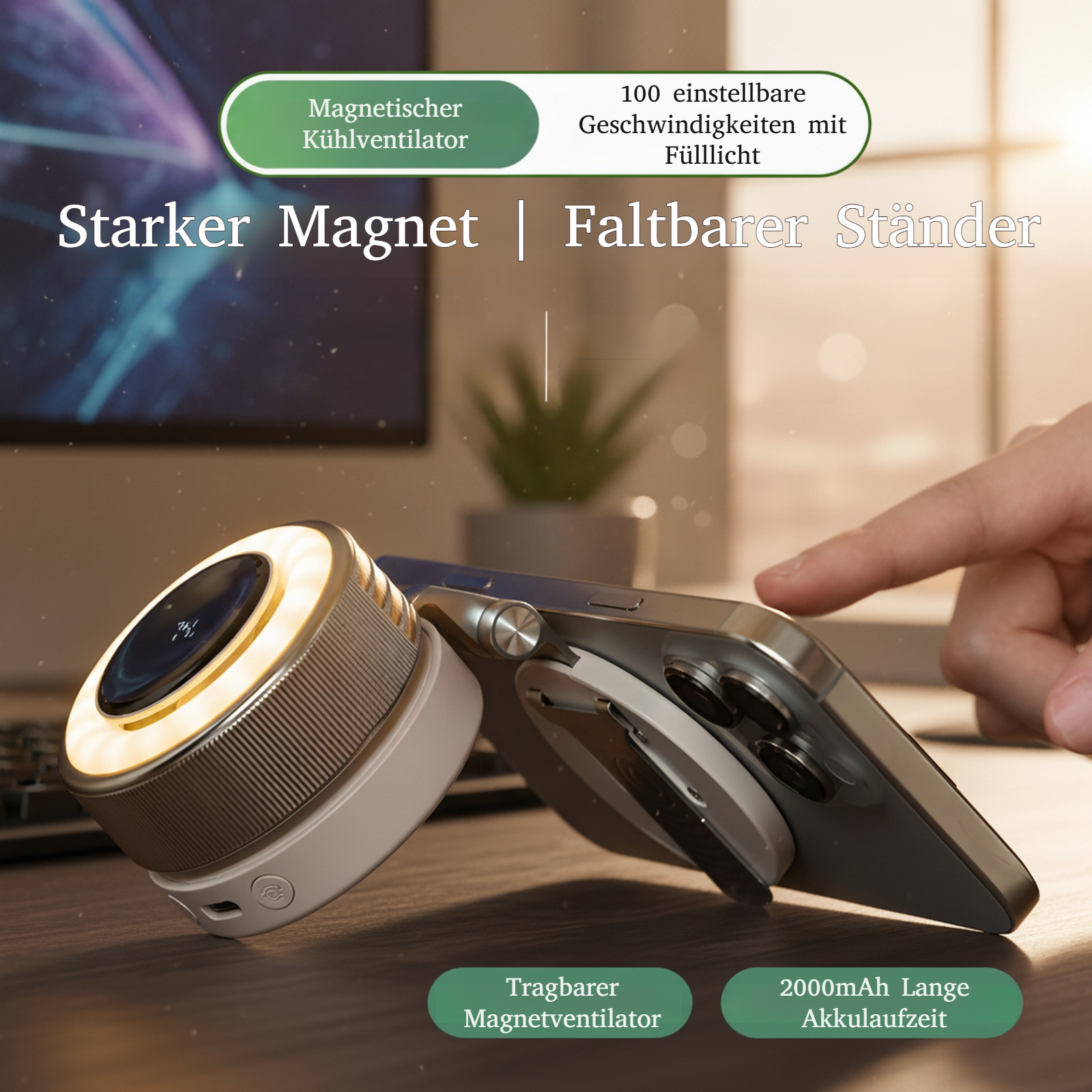 Wiederaufladbarer magnetischer Mini-Ventilator