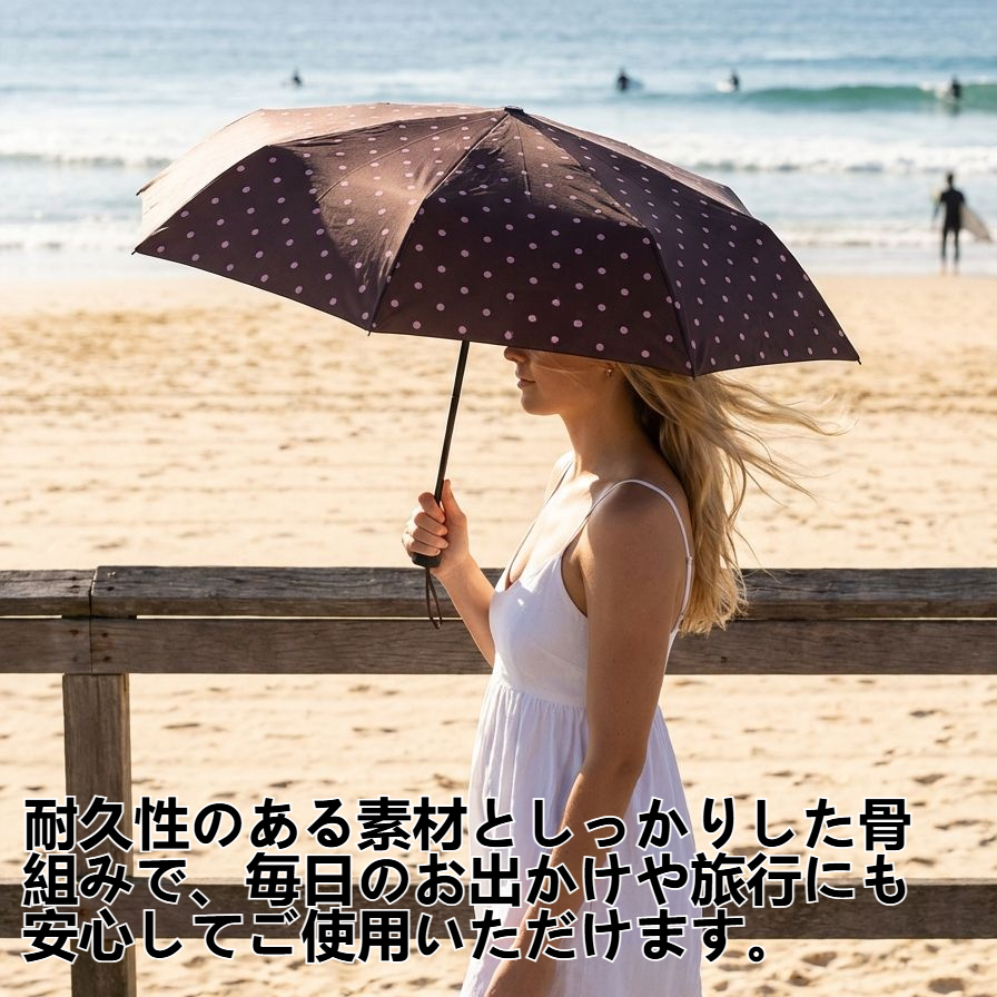 黒ビニール製の日傘を広げた状態