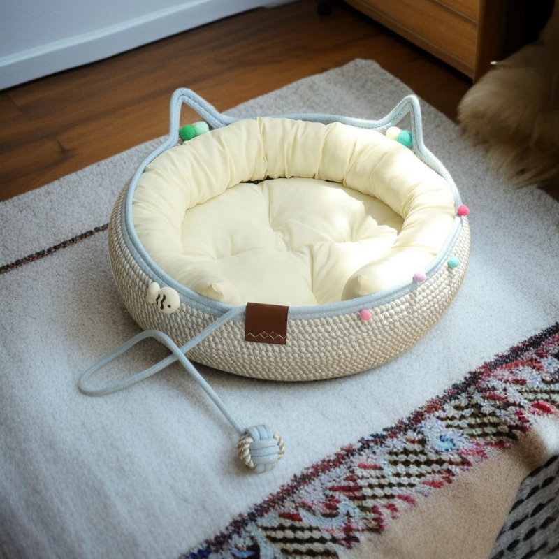 수제 라탄 고양이 침대