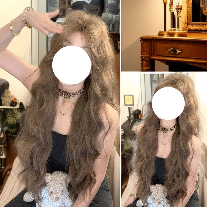 릴렉스 스타일 롱 컬리 브라운 풀 위그
