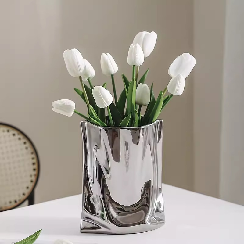 Silver Faux Flower Vase Decoration