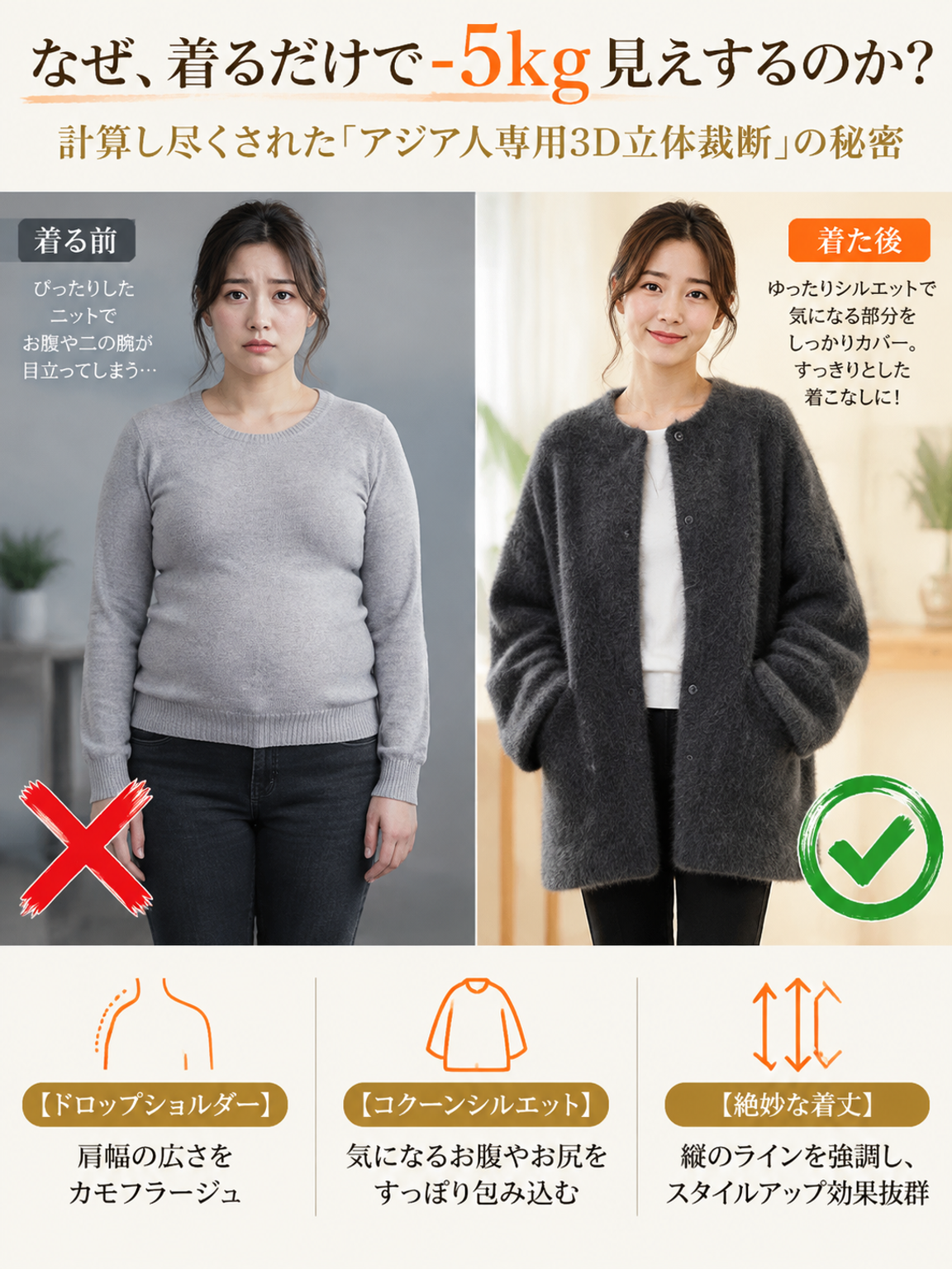 有名キャスター愛用＆紀州高野口の職人監修！港区女子の「極暖・美シルエット」カーディガン