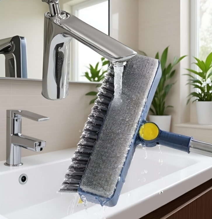 User cleaning a window screen with the brush