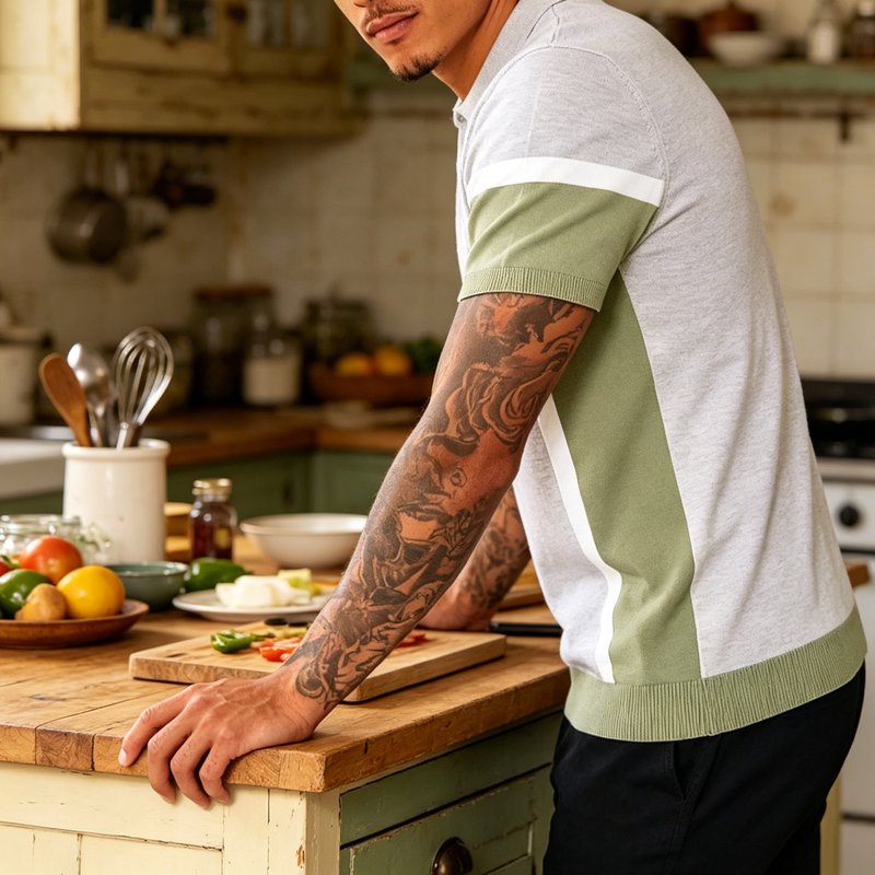 남성 유럽·미국 스타일 블루 반팔 폴로셔츠 BK0006