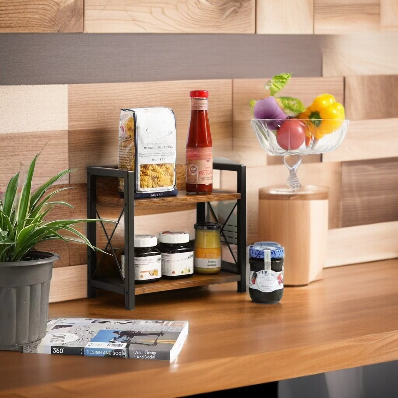 Kitchen Iron Wood Storage Rack Bathroom Organizer