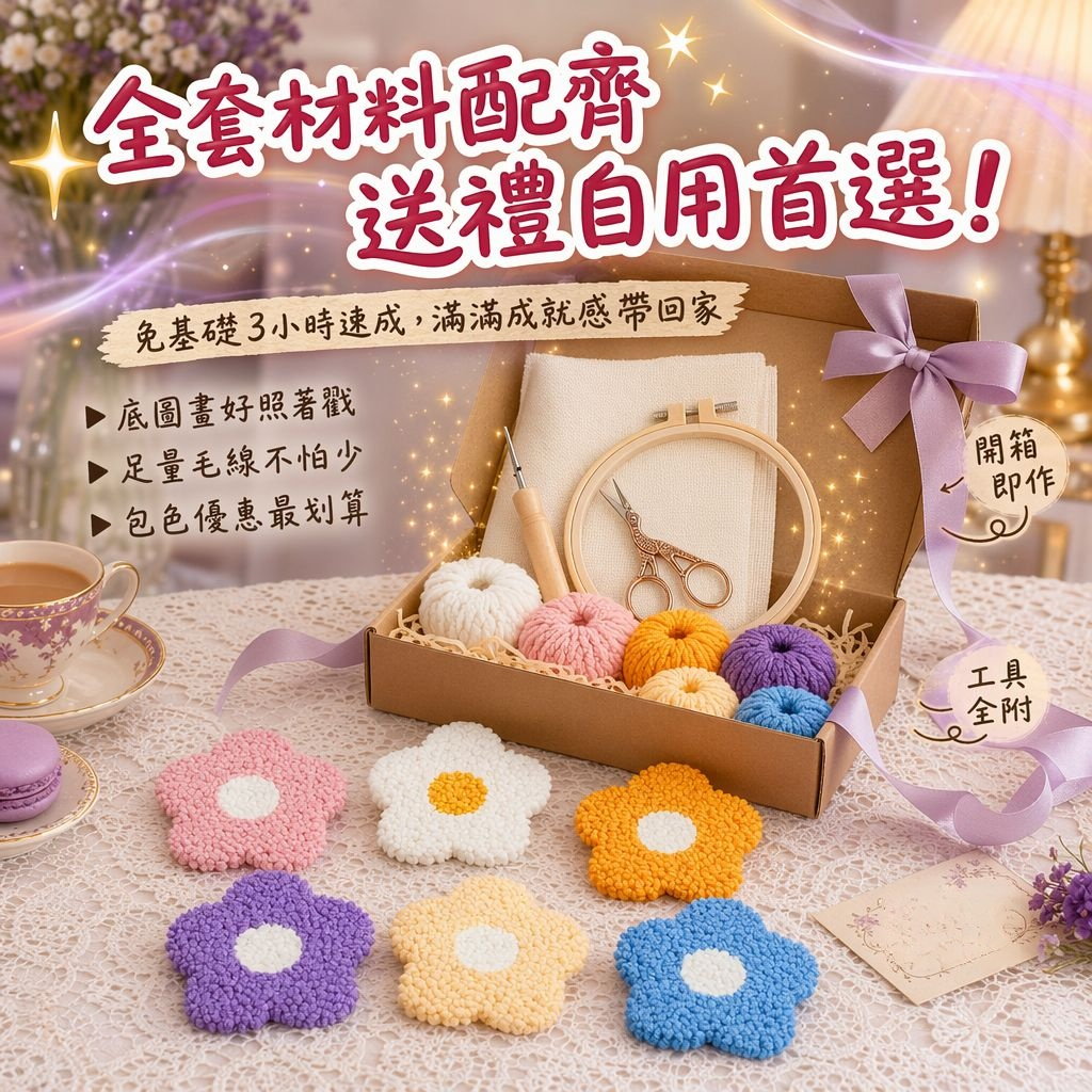刺繡隔熱杯墊材料包，家用手工刺繡套裝