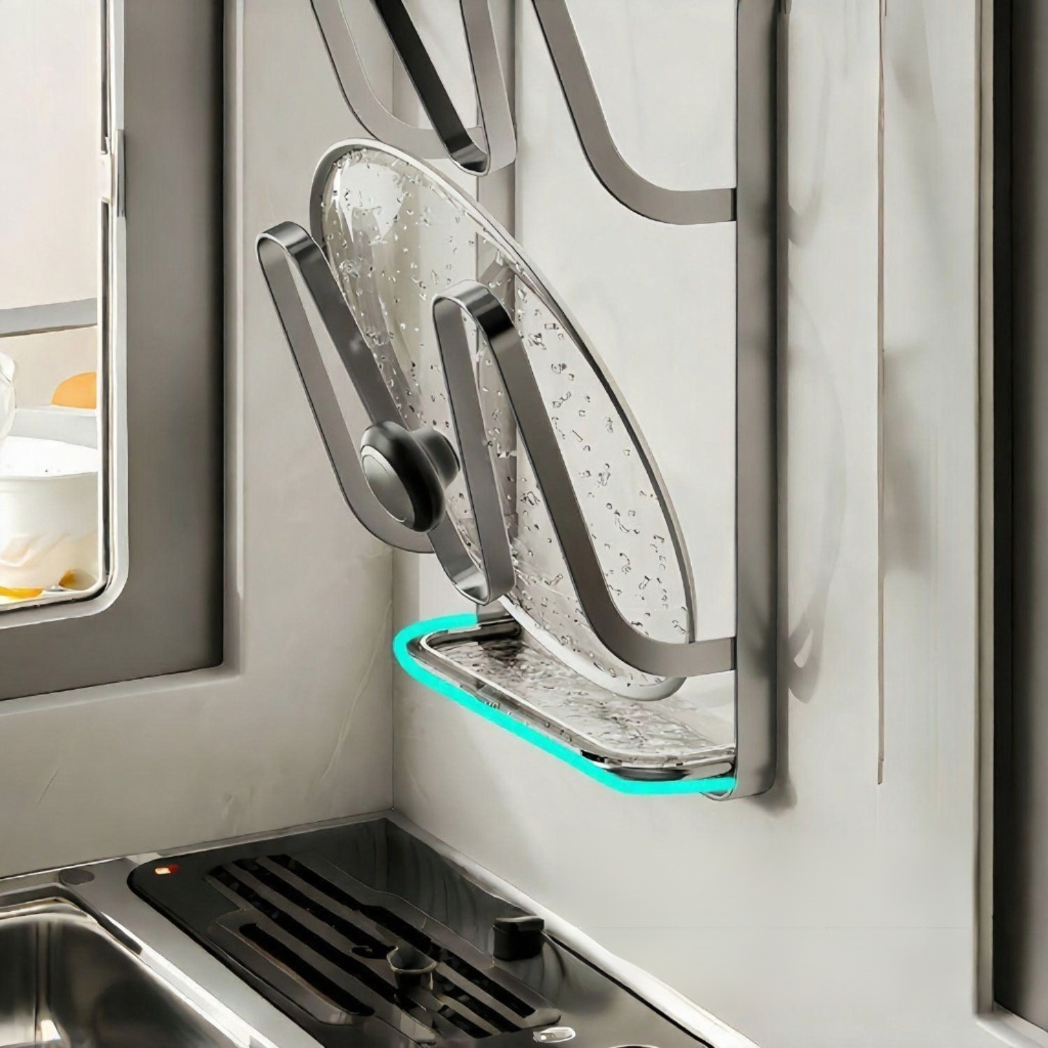 حامل غطاء وعاء متين مثبت على الحائط مزود بكوب شفط