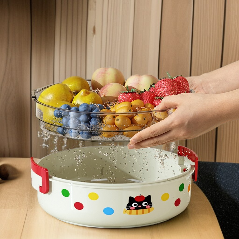 가정용 건과일 수납함 겸용 이중 물빠짐 뚜껑 달린 간식 수납함 거실 과일 접시 한